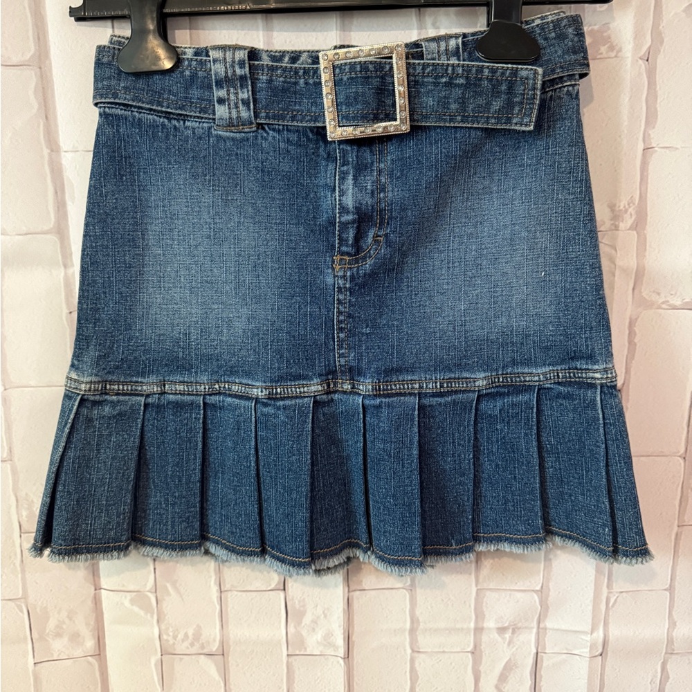 Mudd Micro Denim Pleaded Skirt 
with Belt